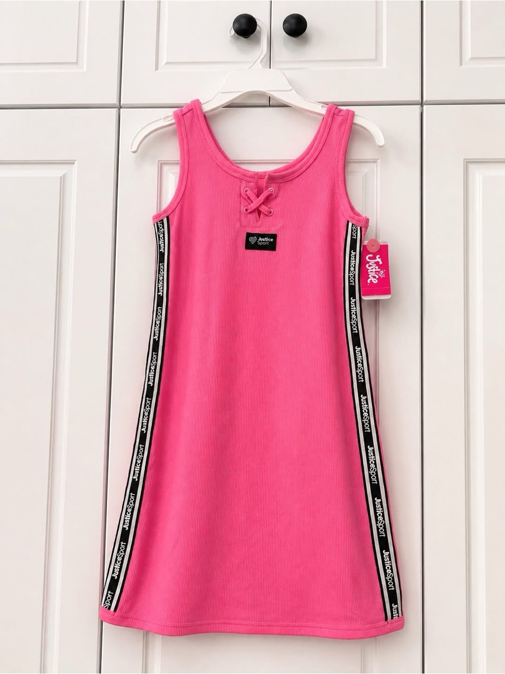 Justice Hot Pink Sleeveless A-Line Dress with Logo Tape